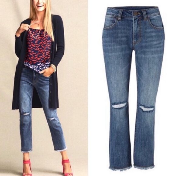 Cabi Cropped High Straight Jean Distress Raw Hem - Picture 1 of 10